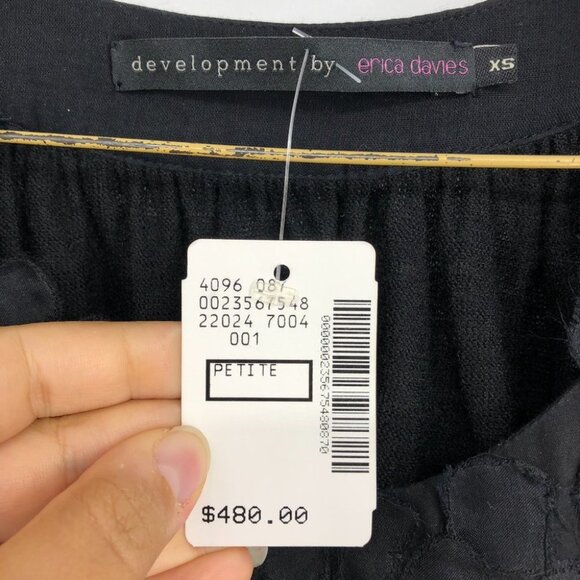 NWT Erica Davies Wool Gauze Short Puff sleeve Black Mini Dress with satin hem XS - Picture 14 of 16